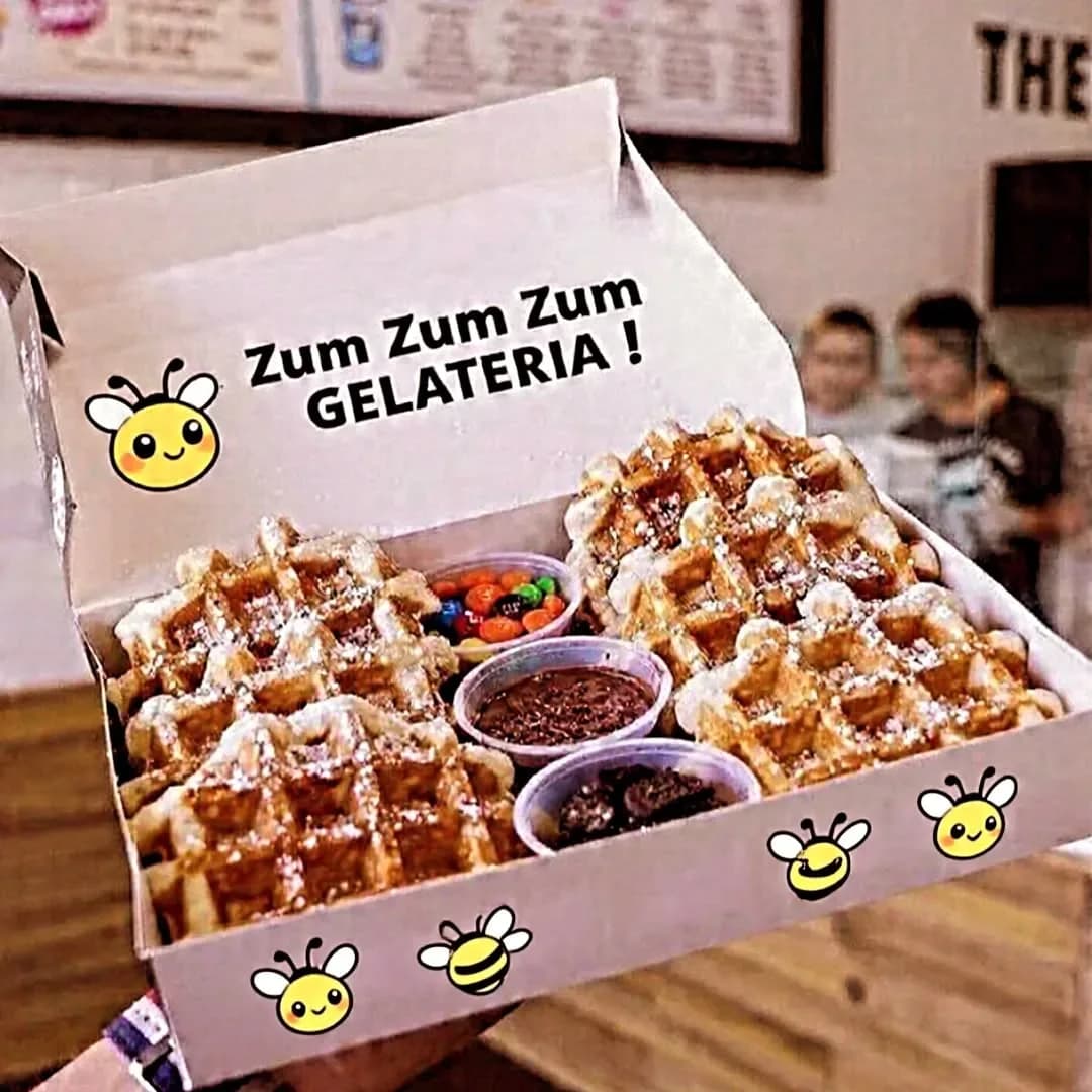 Box de waffles de Bruxelas com chocolate quente